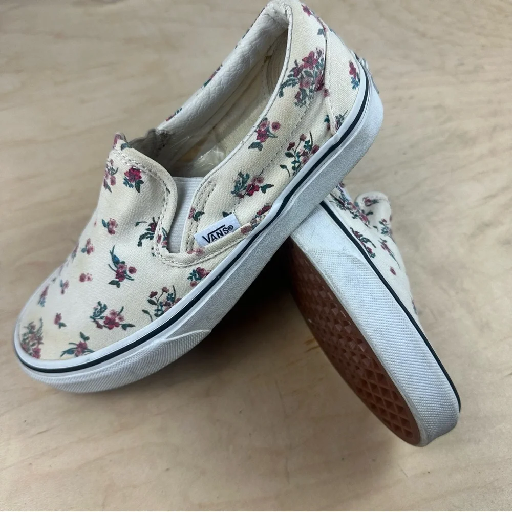 Vans Cream Floral Slip-On Shoes